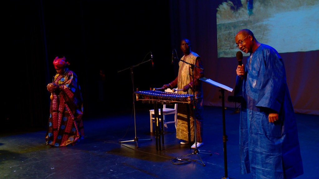 Hawa Kasse Made Diabate, Fode Lassana Diabate, Professor Cherif Keita performing at the Singing Storytellers Symposium.